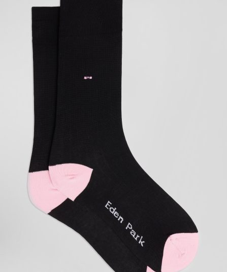 Chaussettes en coton mélangé noires à renforts roses