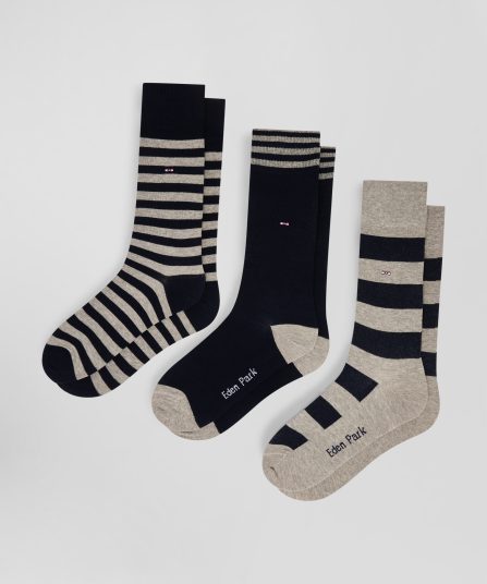 Lot de trois paires de chaussettes rayées grises et marine