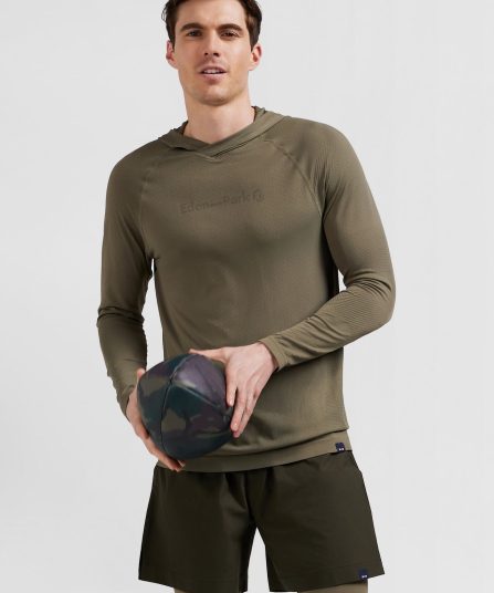 Sweatshirt à capuche à manches cerclées kaki