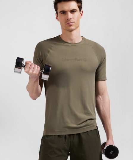 T-shirt de sport manches courtes à détails cerclés kaki