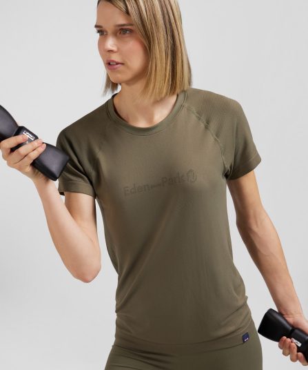 T-shirt de sport manches courtes à détails cerclés kaki