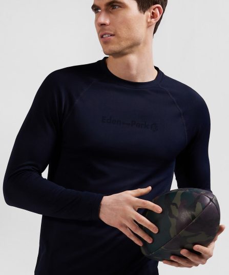 T-shirt de sport manches longues à détails cerclés bleu marine