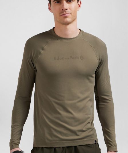 T-shirt de sport manches longues à détails cerclés kaki