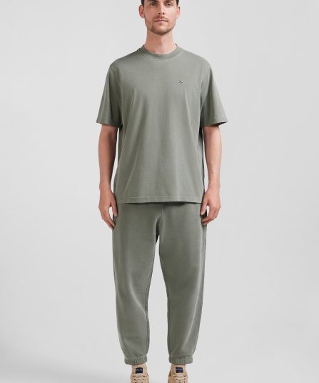 T-shirt manches courtes unisexe en coton surteint uni kaki coupe Oversized