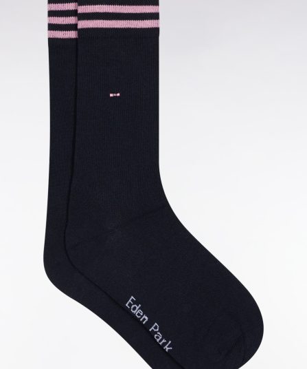 Chaussettes en coton stretch mélangée marine à bordures rayées