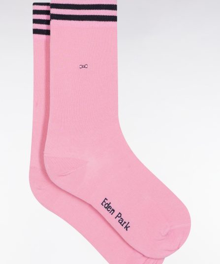 Chaussettes en coton stretch mélangée roses à bordures rayées