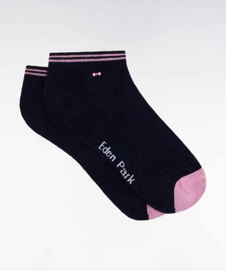 Chaussettes basses en coton stretch mélangé marine bordure rayée