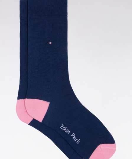 Chaussettes en coton stretch mélangé marine à renforts roses