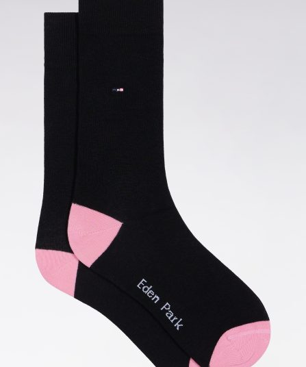 Chaussettes en coton stretch mélangé noires à renforts roses