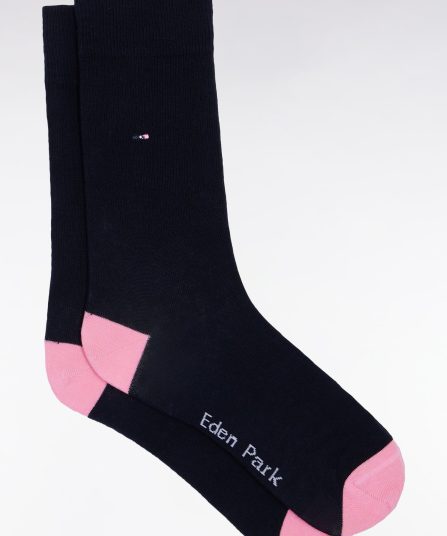 Chaussettes en coton mélangé bleues à renforts roses