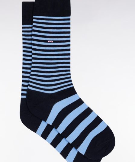 Chaussettes rayées en coton mélangé marine et bleues