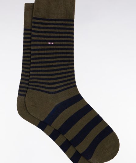 Chaussettes rayées en coton mélangé kaki