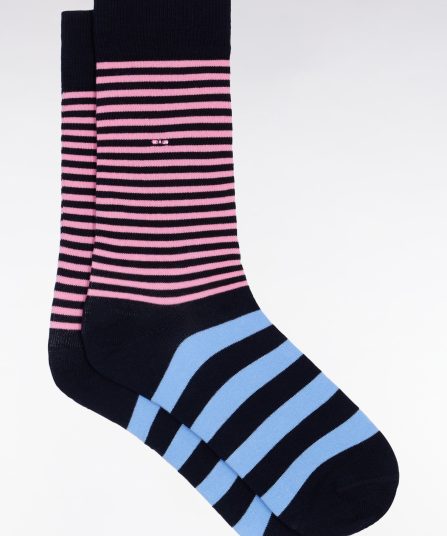Chaussettes à rayures bicolores en coton mélangé bleues et roses