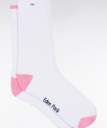Chaussettes en coton mélangées blanches à renforts roses