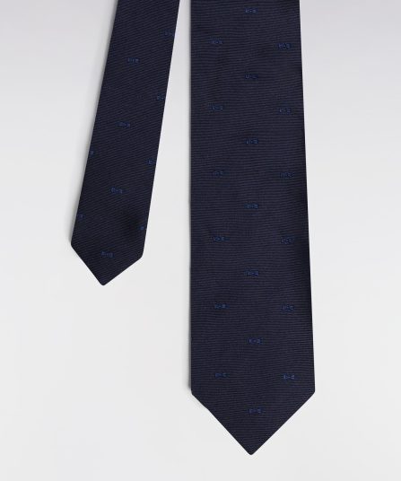 Cravate en soie marine à micro-motifs nœud papillon