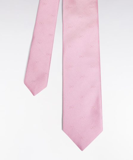 Cravate en soie rose à micro-motifs nœud papillon