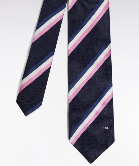 Cravate en soie marine à rayures tricolores