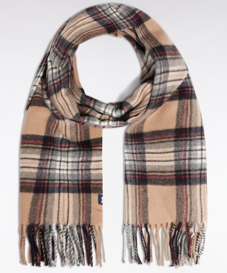 Écharpe en laine vierge à motifs Tartan camel