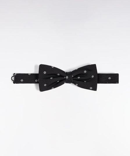 Nœud papillon en soie noir à micro-motifs fleurs