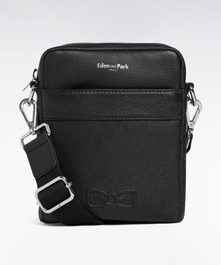 Sacoche en cuir grainé noir