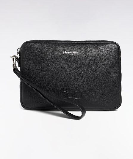 Pochette en cuir grainé noire