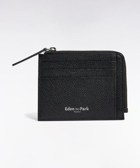 Porte-cartes zippé en cuir grainé noir