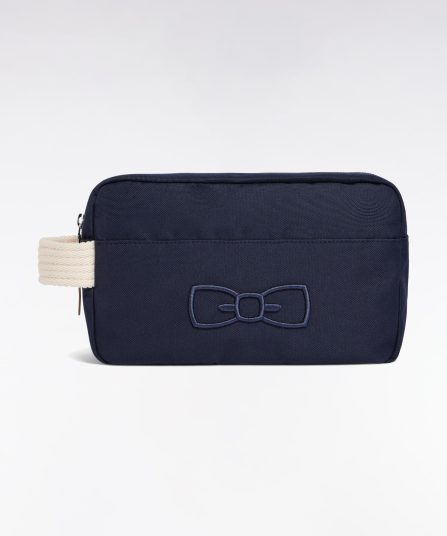 Trousse de toilette en toile marine broderie nœud papillon