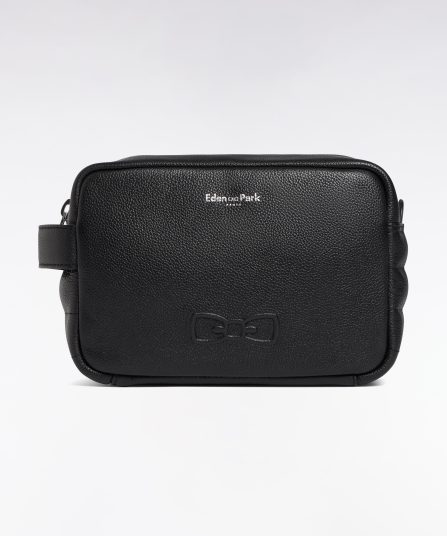 Trousse de toilette en cuir grainé noir