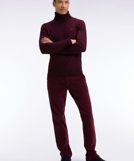 Pantalon chino sans plis en velours stretch bordeaux