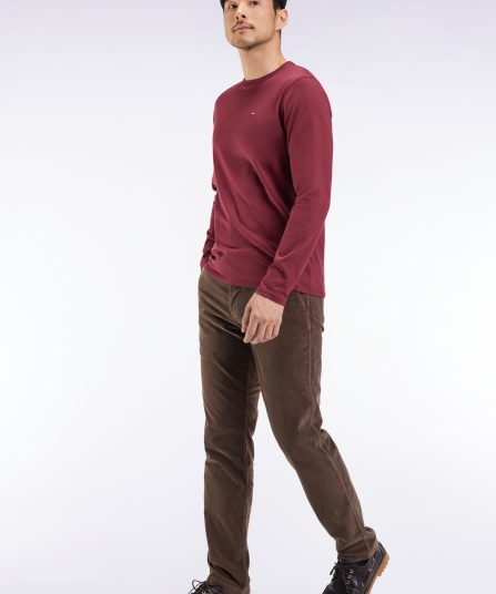 Pantalon chino sans plis en velours stretch kaki