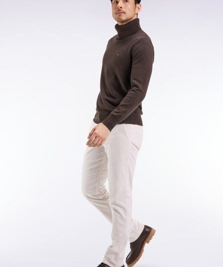 Pantalon chino sans plis en velours stretch écru