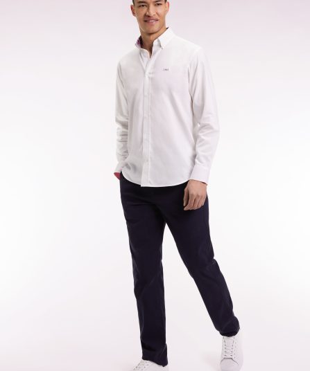 Pantalon chino sans plis en coton piqué stretch marine