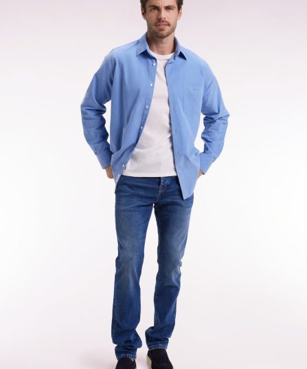 Jean 5 poches en denim stretch bleu coupe Slim