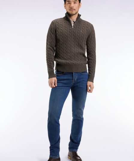 Jean 5 poches en denim stretch de coton Pima bleu coupe Slim