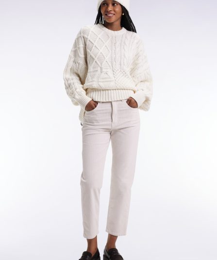 Pantalon 5 poches en velours côtelé écru