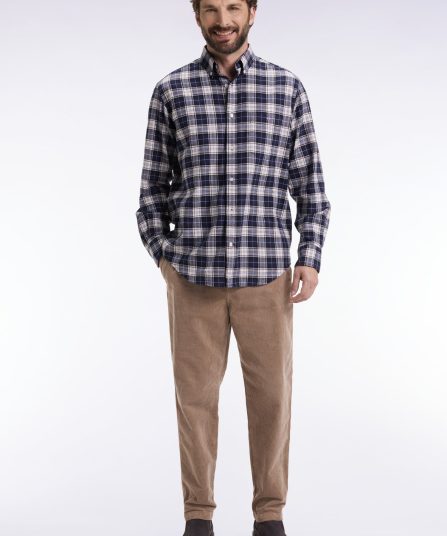 Pantalon taille élastique en velours côtelé beige coupe Modern