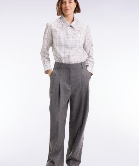 Pantalon de costume à jambes larges en flanelle de laine gris