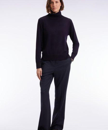 Pantalon flare en flanelle de laine stretch marine