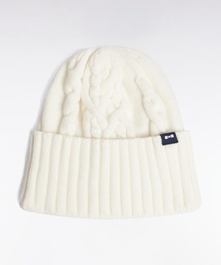 Bonnet en maille torsadé écru