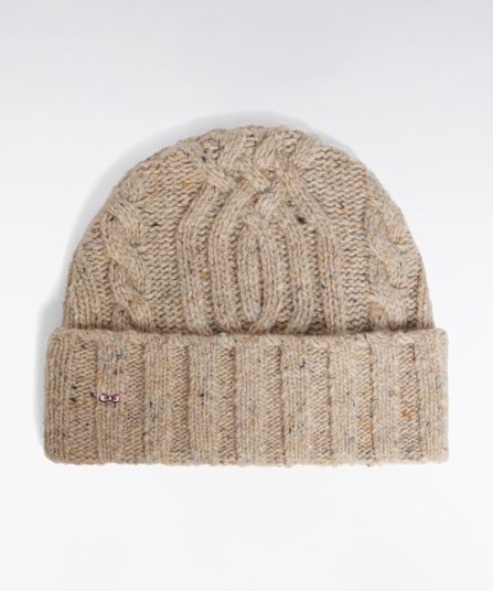 Bonnet en laine vierge et alpaga torsadé beige chiné