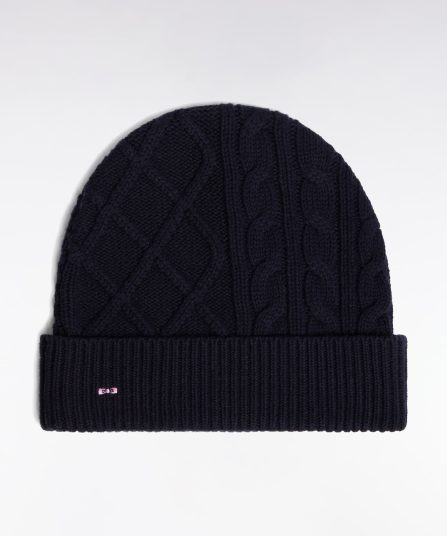 Bonnet à torsades en laine et coton marine