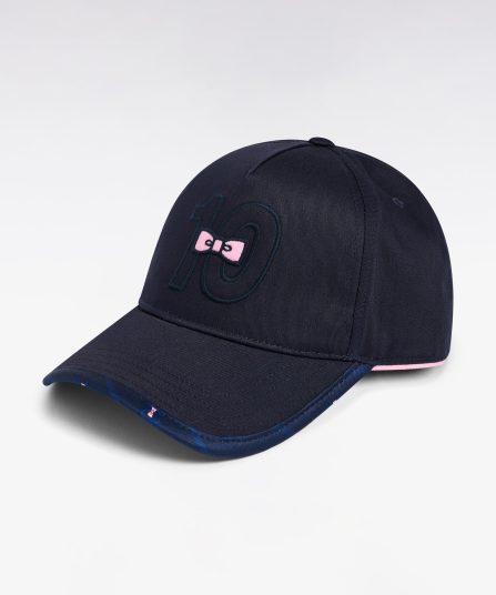 Casquette en piqué coton marine broderie rose