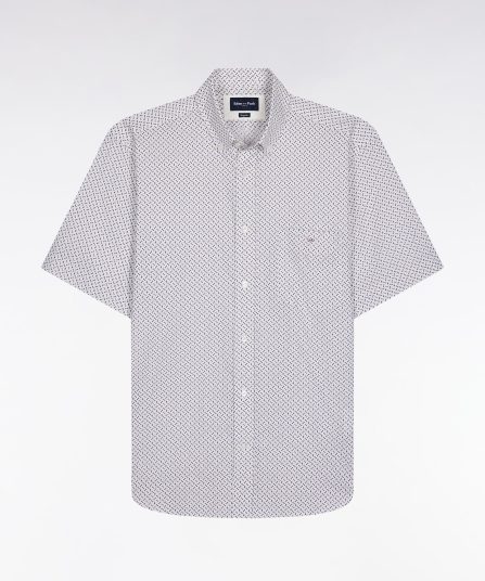 Chemise à manches courtes écru à micro-motifs coupe droite