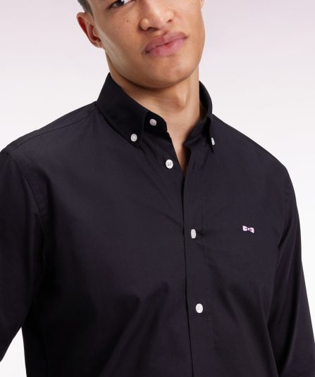 Chemise en coton noire broderies nœud papillon coupe droites
