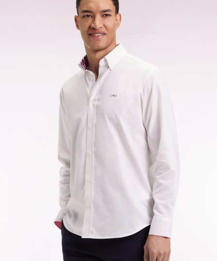 Chemise en coton pinpoint blanche broderie 10 dos coupe droite