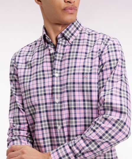 Chemise à carreaux en coton rose coupe droite