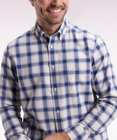 Chemise à carreaux en coton ciel coupe droite