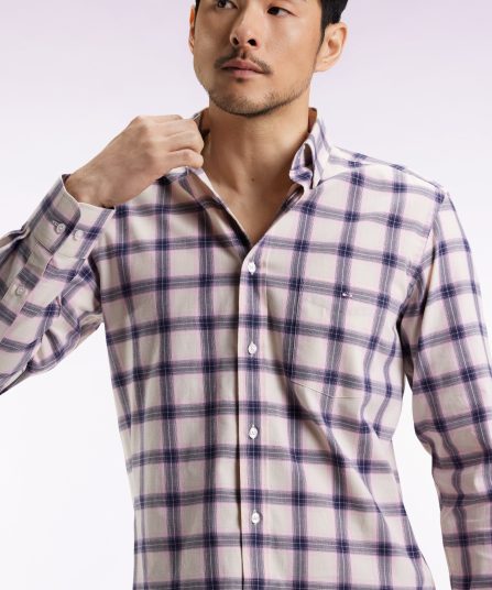 Chemise à carreaux en coton rose coupe droite