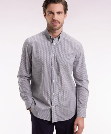 Chemise en coton à micro-motifs nœuds papillon bleus coupe droite