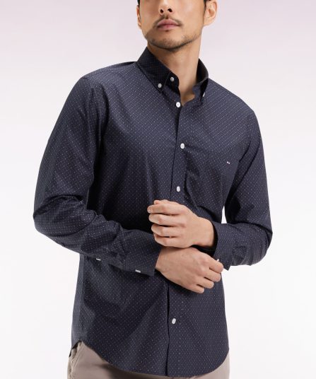 Chemise en coton marron à micro-motifs coupe droite